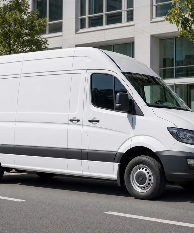 Delivery van on a city street