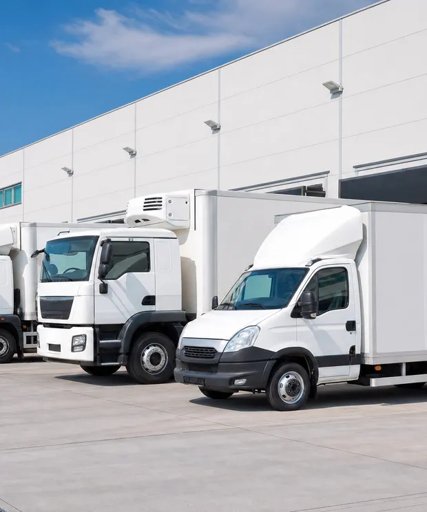Logistics trucks at a depot